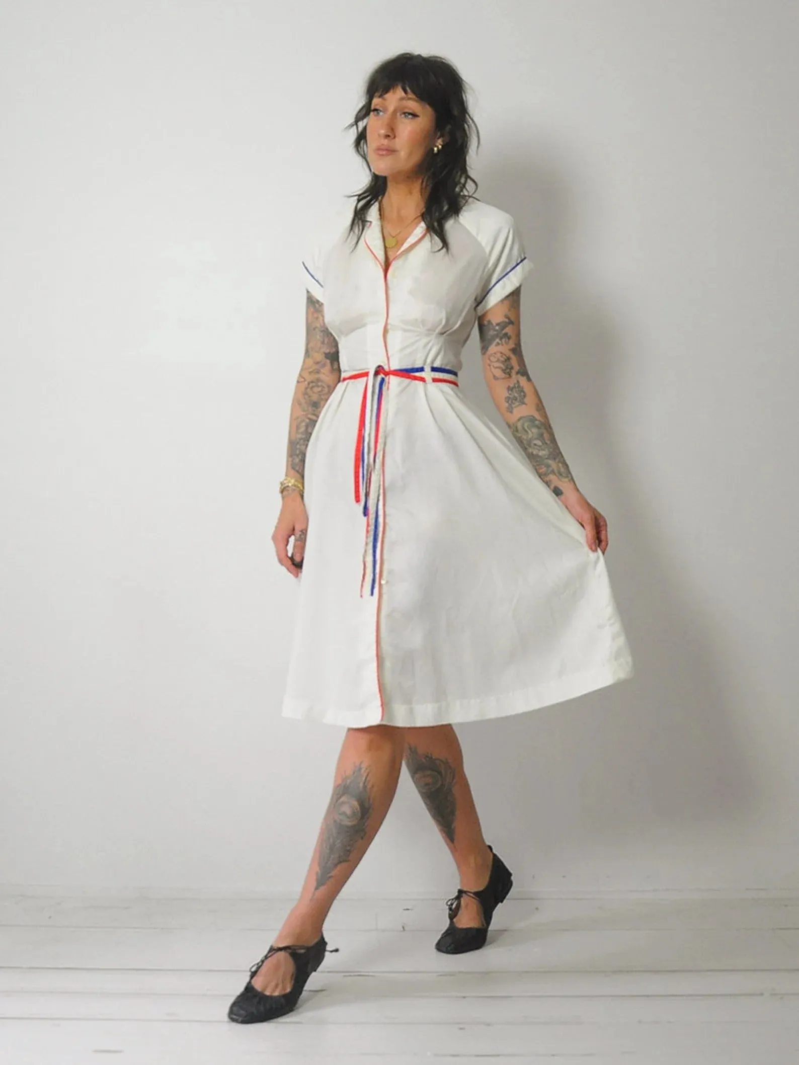 1970's Ivory Fitted Shirt Dress