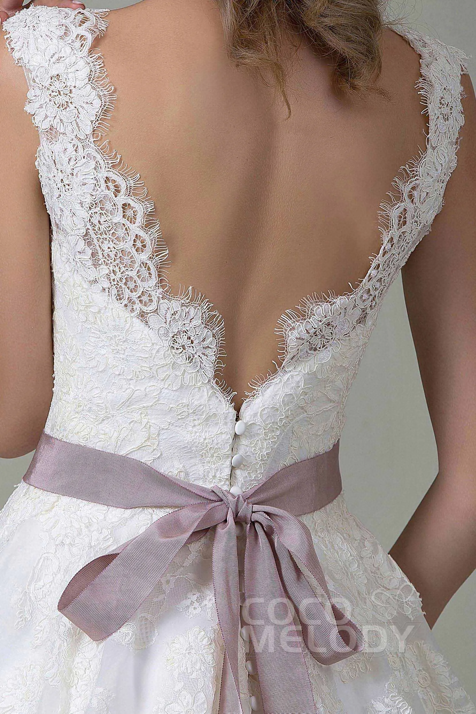 A-Line Court Train Lace and Organza Wedding Dress CWZT15007