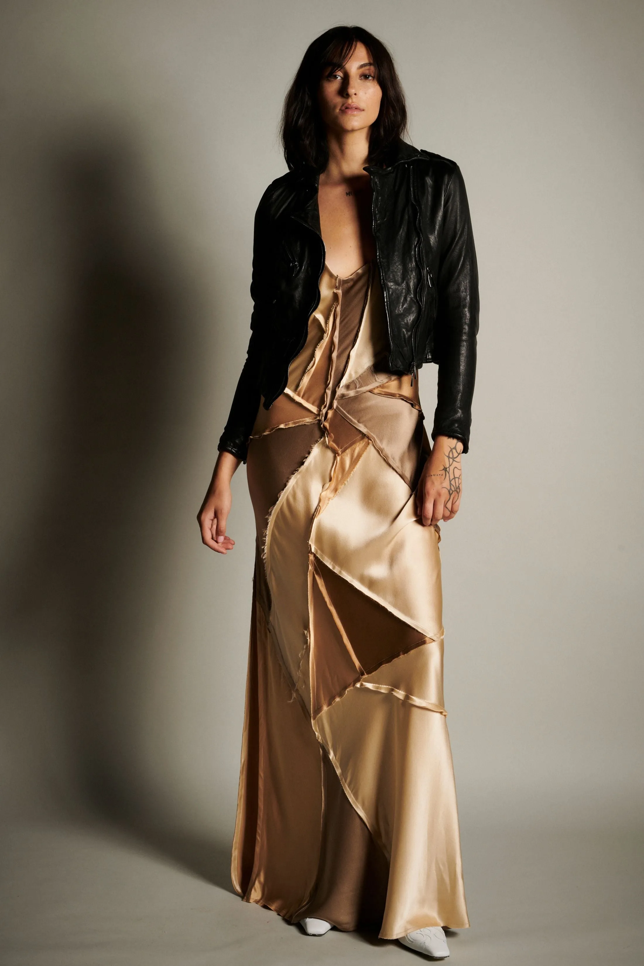 Elongated Recycled Dress with Slit - Neutral Combo