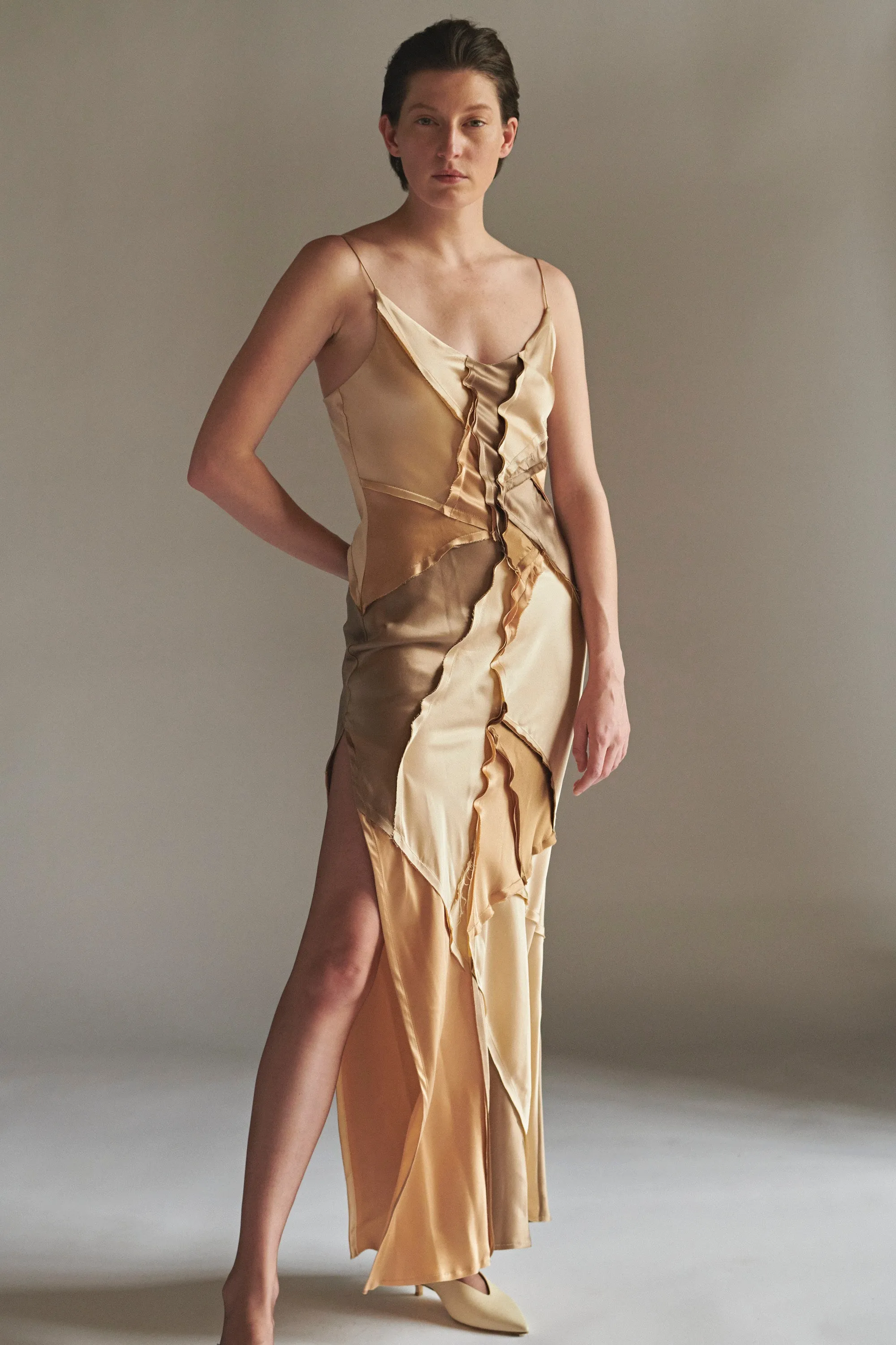 Elongated Recycled Dress with Slit - Neutral Combo
