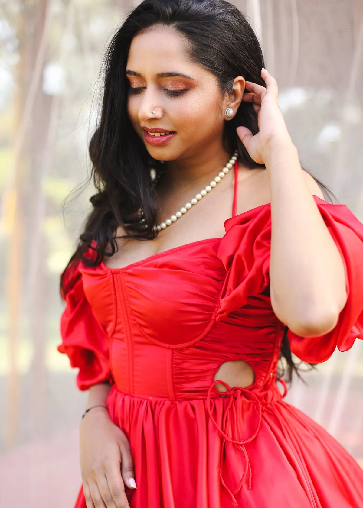 Juliet Red Satin Cutout Puff Corset Mini Dress