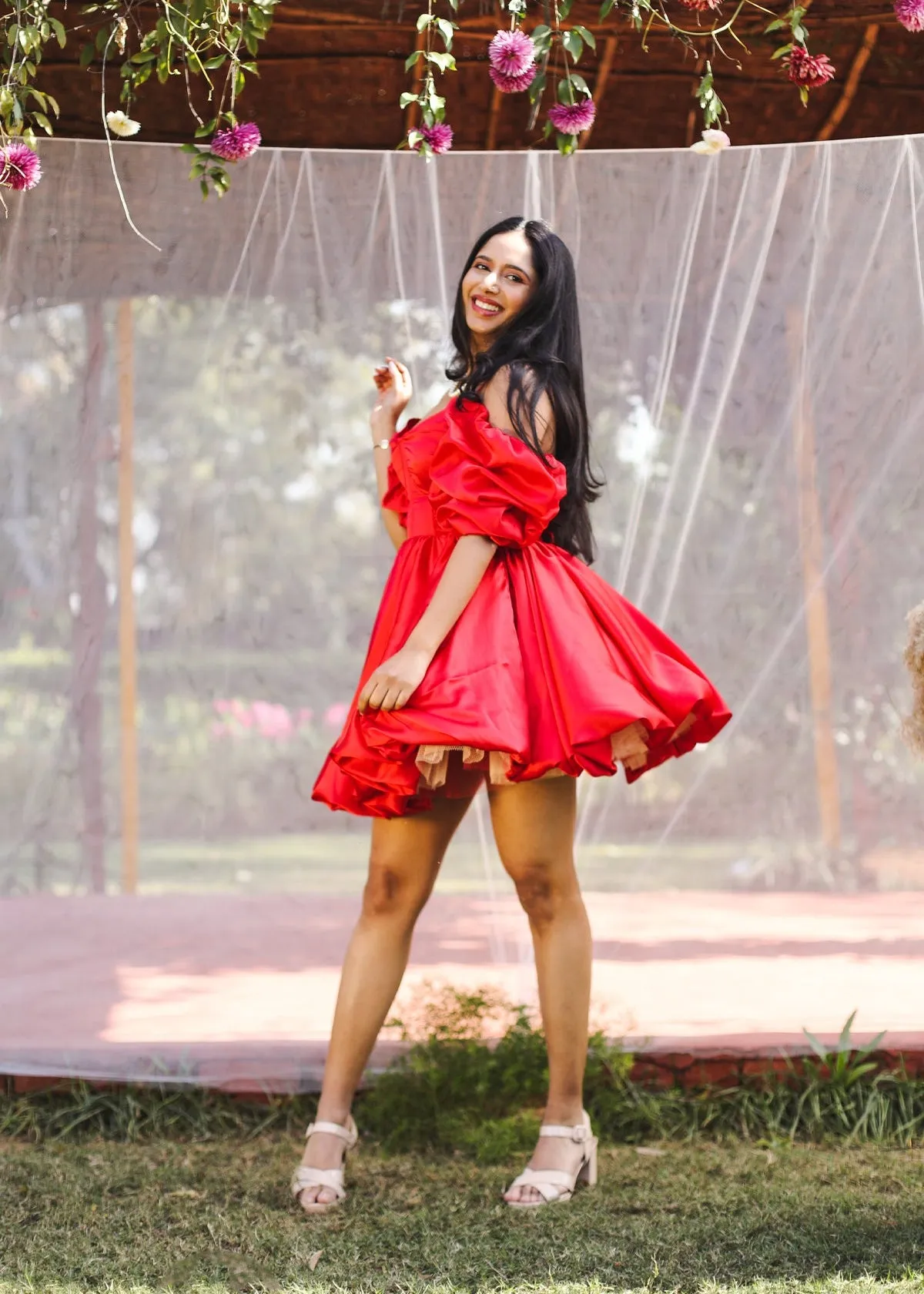 Juliet Red Satin Cutout Puff Corset Mini Dress