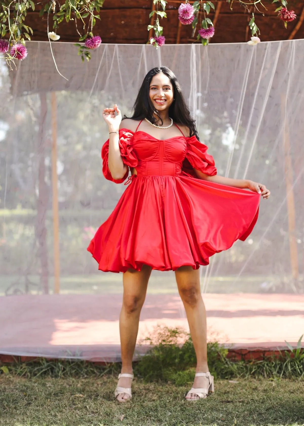 Juliet Red Satin Cutout Puff Corset Mini Dress