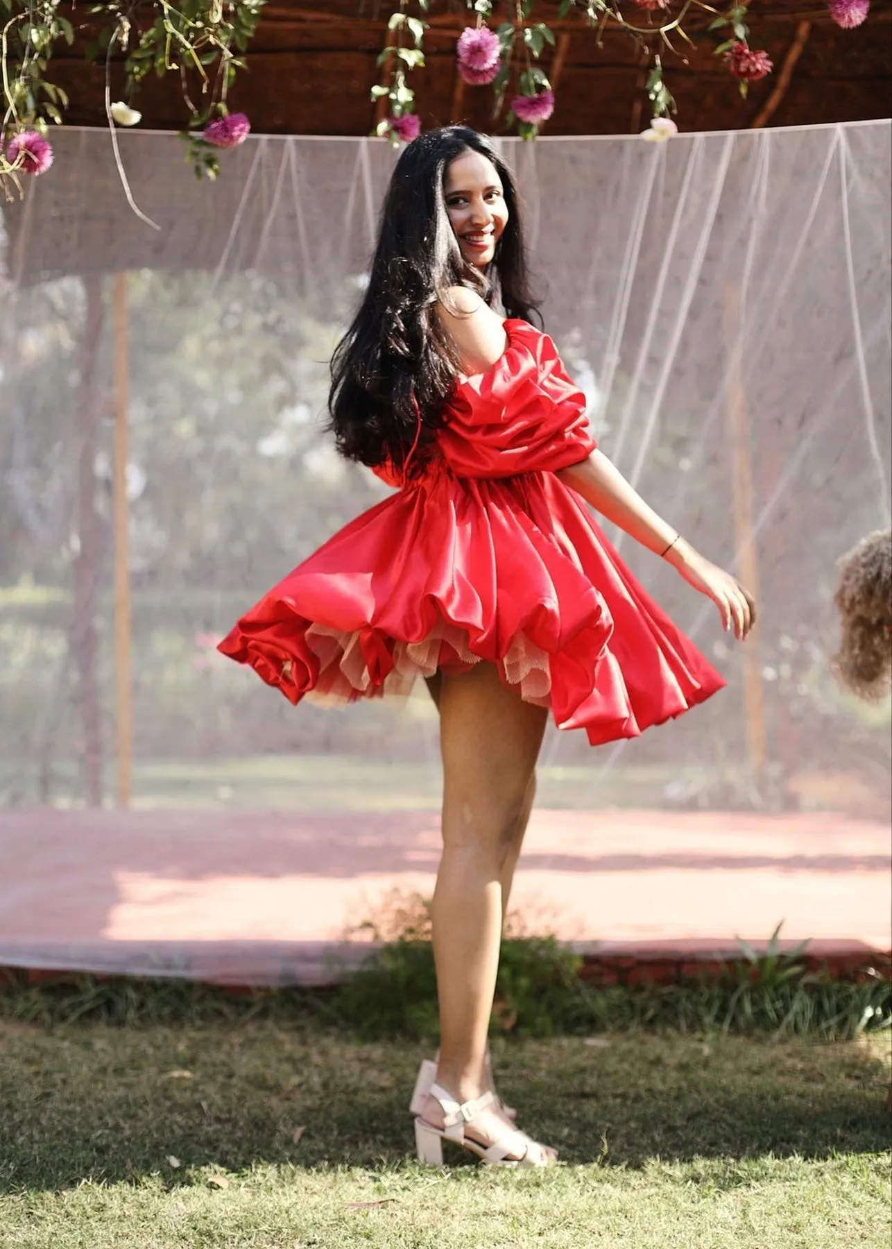 Juliet Red Satin Cutout Puff Corset Mini Dress