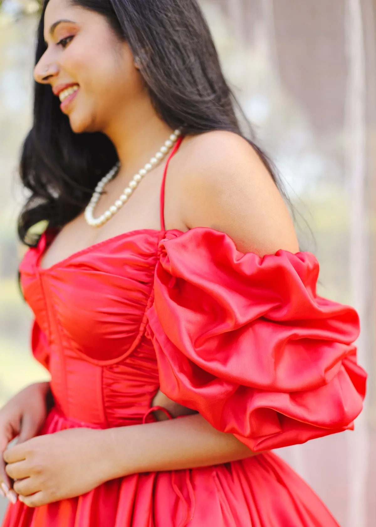 Juliet Red Satin Cutout Puff Corset Mini Dress