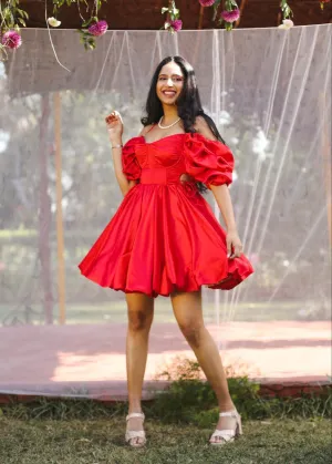 Juliet Red Satin Cutout Puff Corset Mini Dress