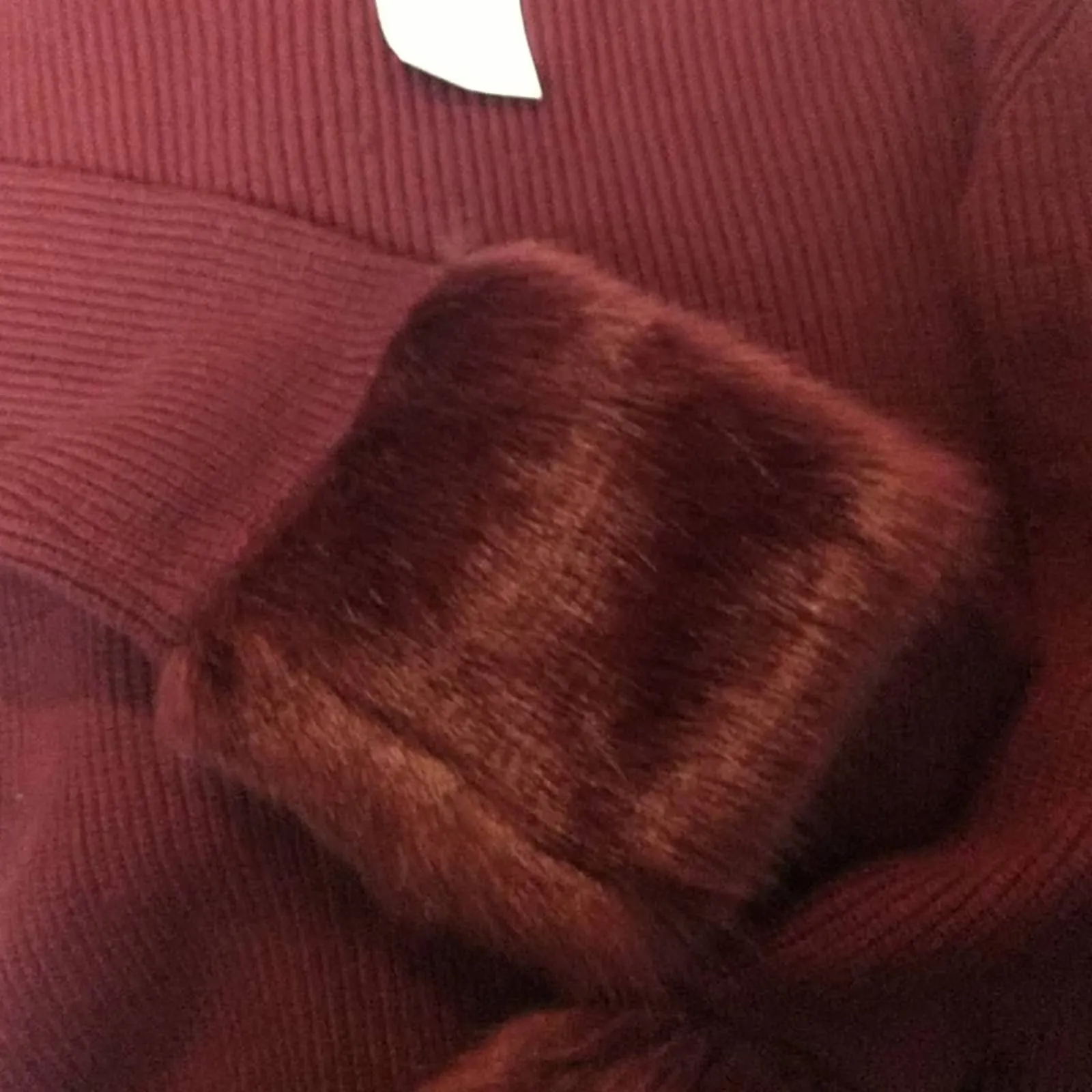 Love Token Faux Fur Cuff Knit Sweater Wine