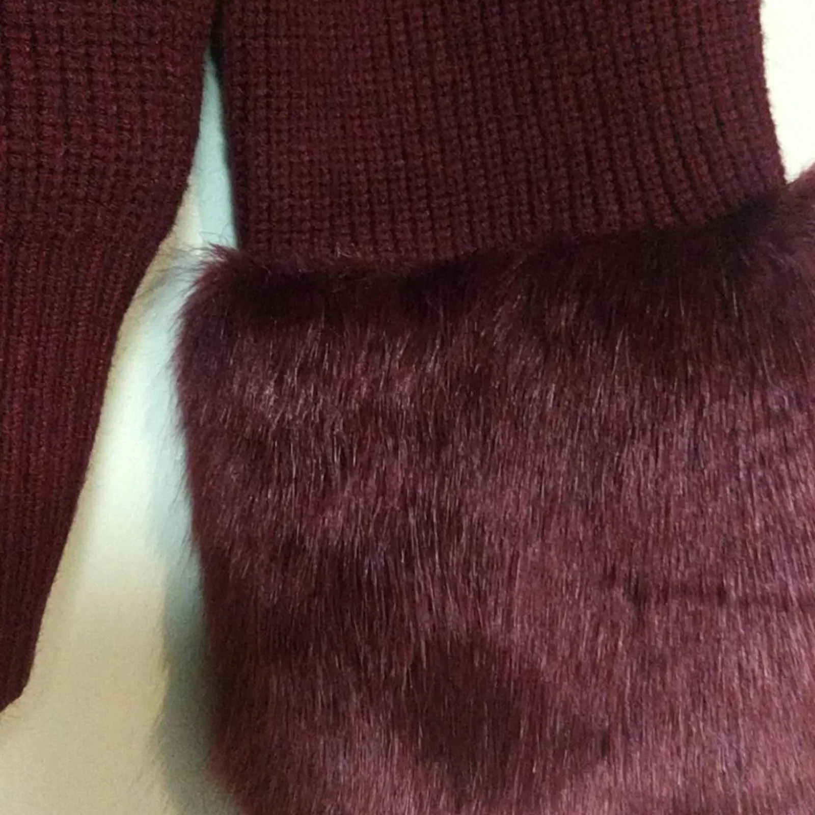 Love Token Faux Fur Cuff Knit Sweater Wine