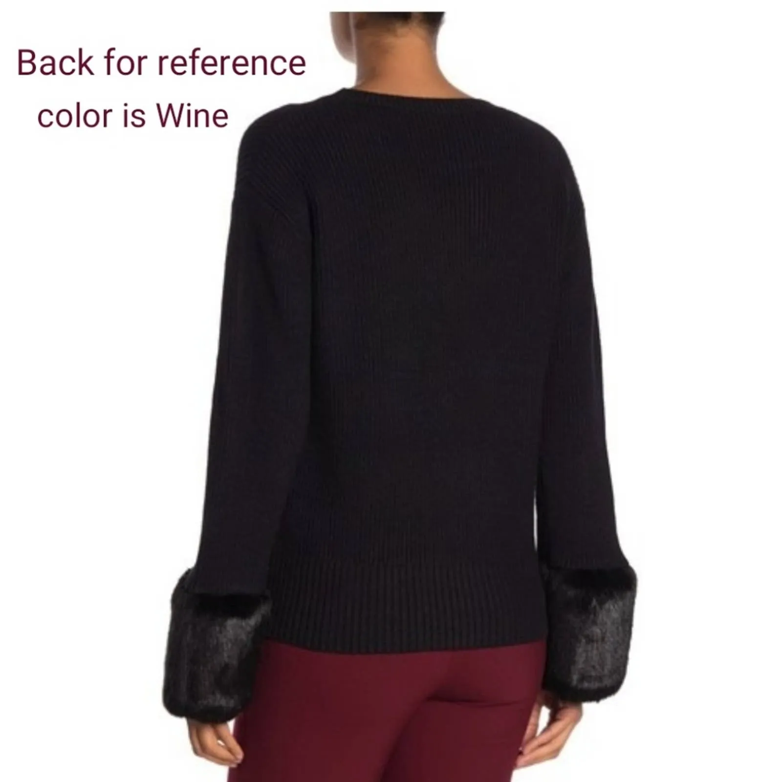 Love Token Faux Fur Cuff Knit Sweater Wine