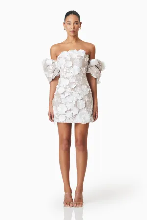 Perry Floral Embellished Mini Dress in White