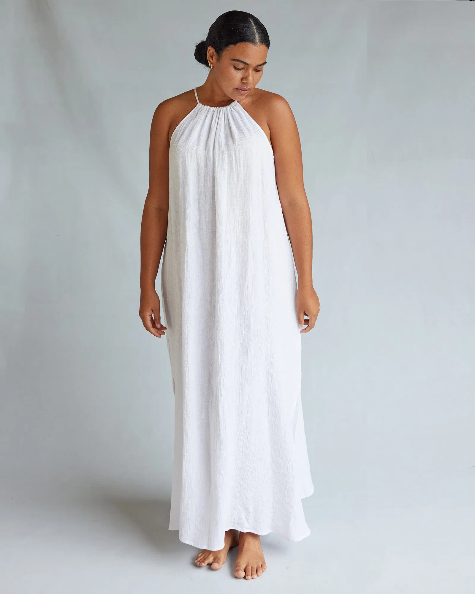 Saloma Linen Halter Dress - White