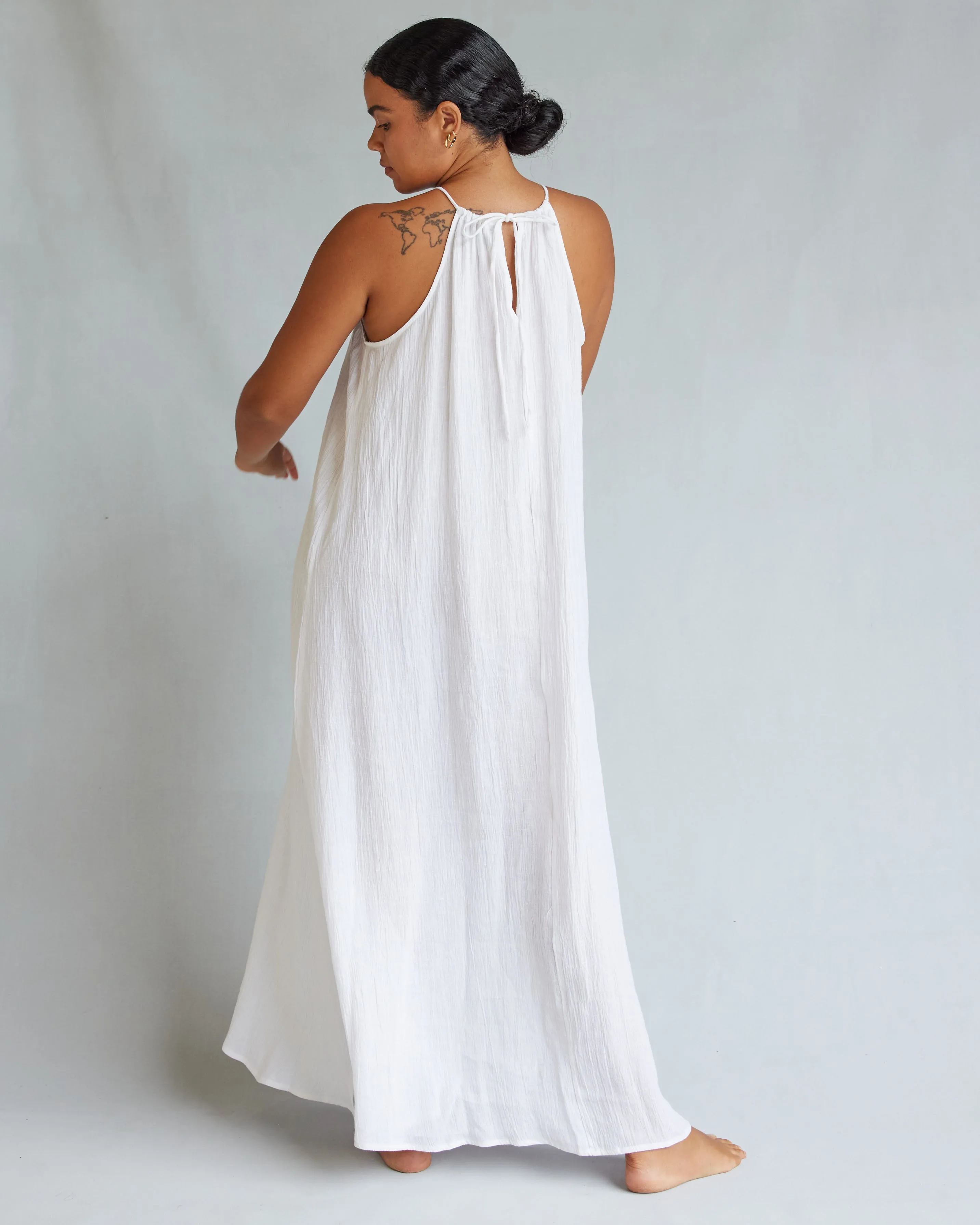 Saloma Linen Halter Dress - White