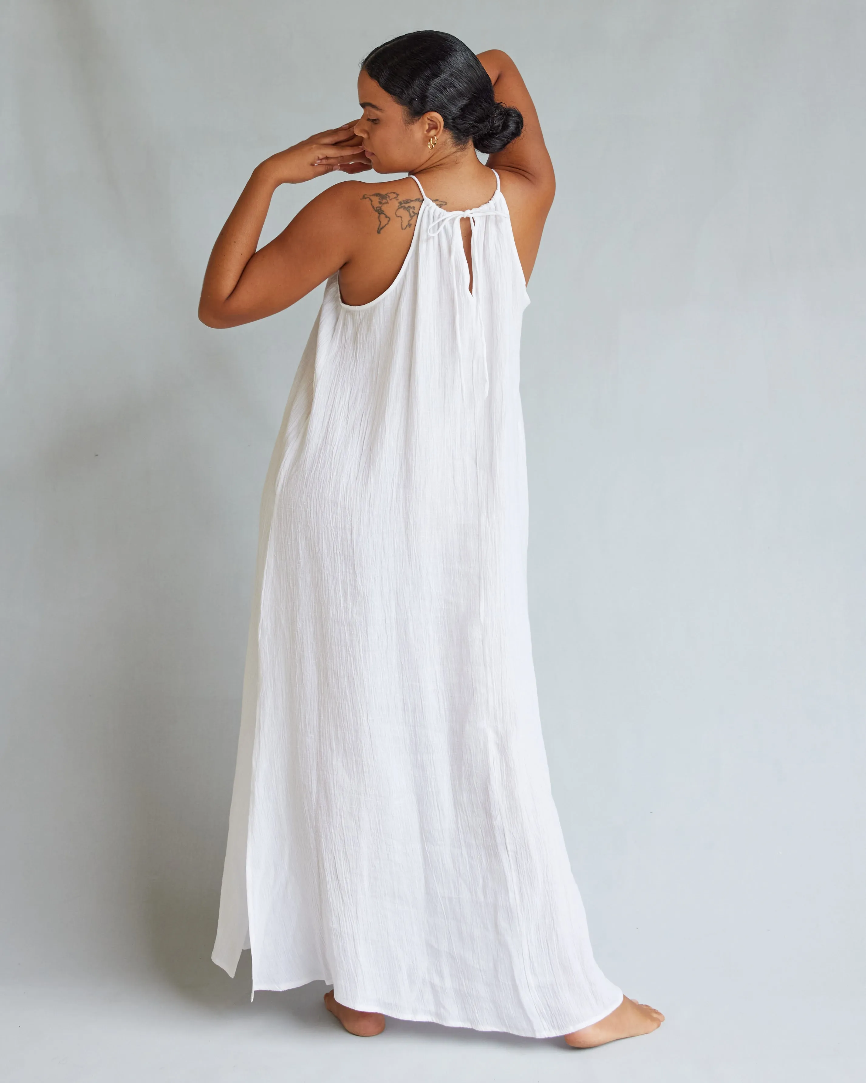 Saloma Linen Halter Dress - White